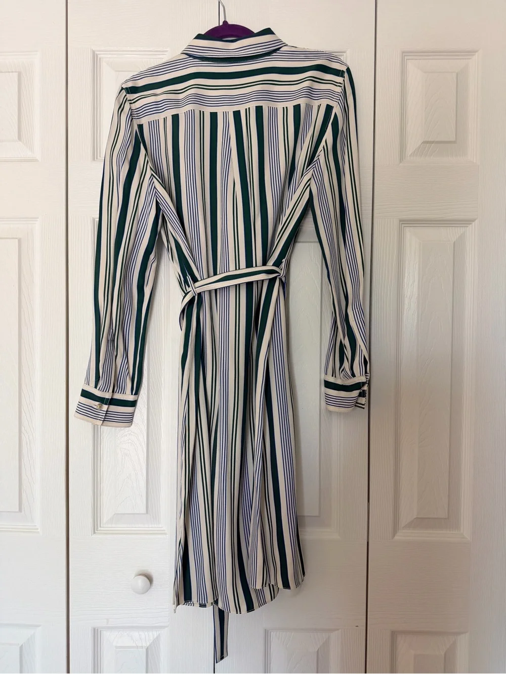 Tory Burch Villa Striped Satin-Twill Belted Waist Dress